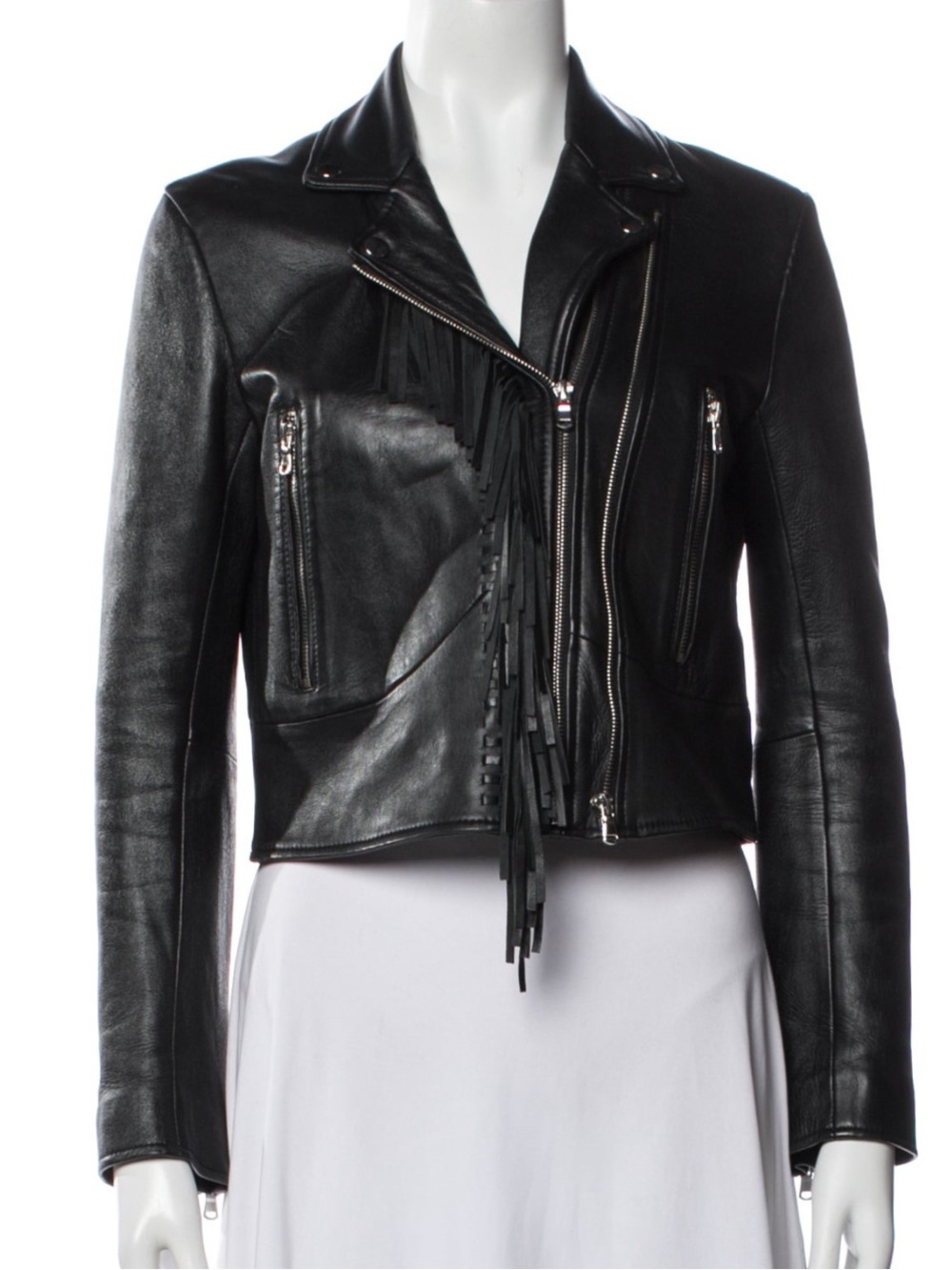Sandro Black Fringe Leather Moto Jacket Size 2/Small